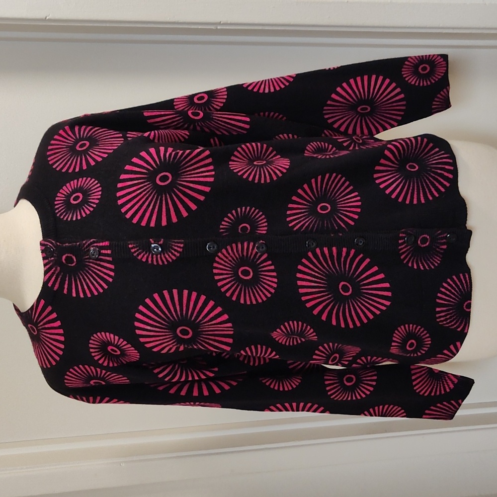 Michelle Black Hot Pink Fireworks Pattern Cardigan M-L